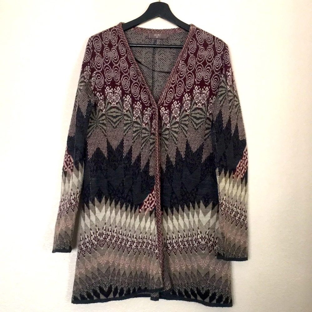 LO. RI. Wool Long Cardigan Mixed Print Snakeskin Trim Italy Size L Cabin Core